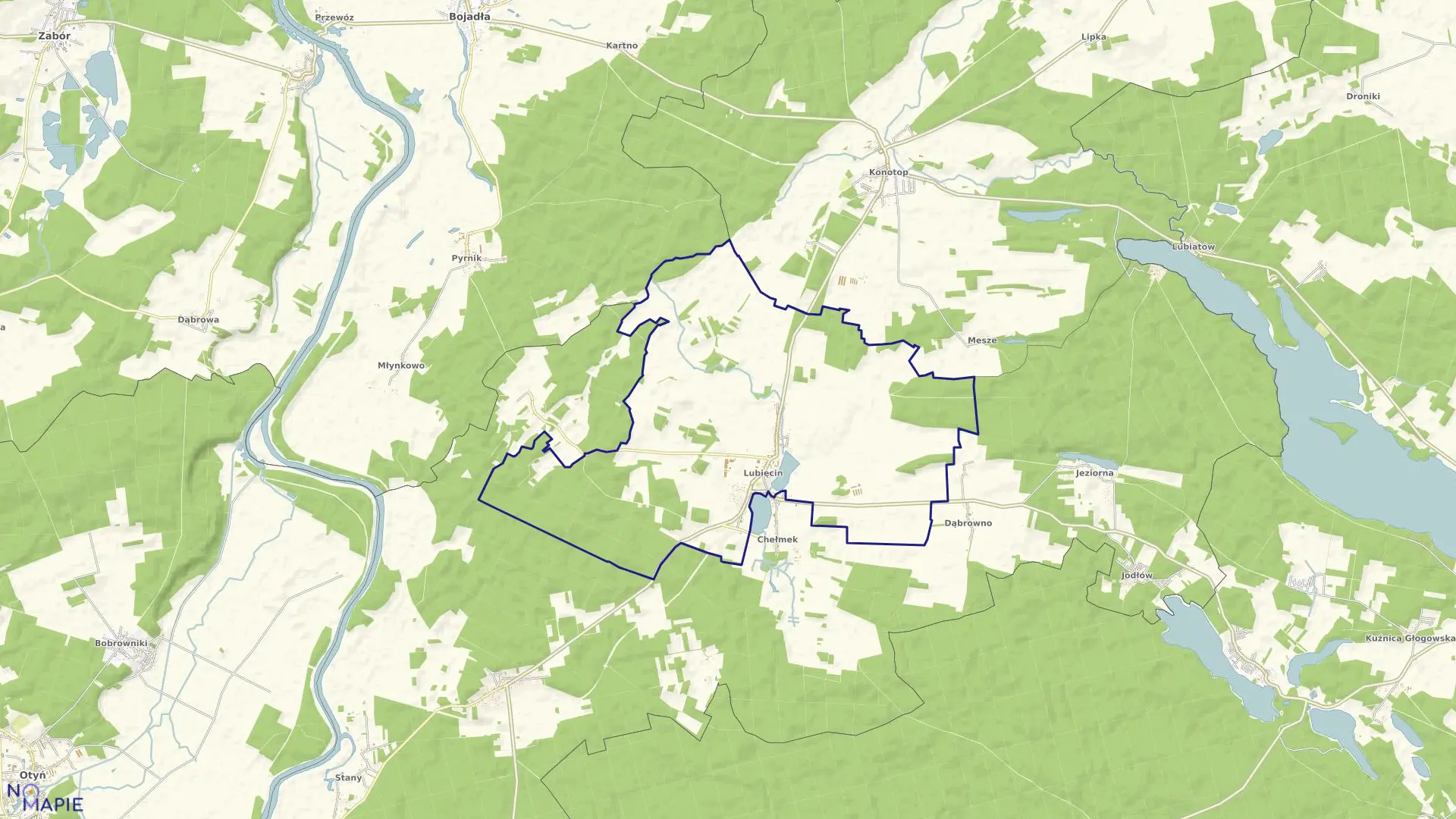 Mapa obrębu LUBIĘCIN w gminie Nowa Sól