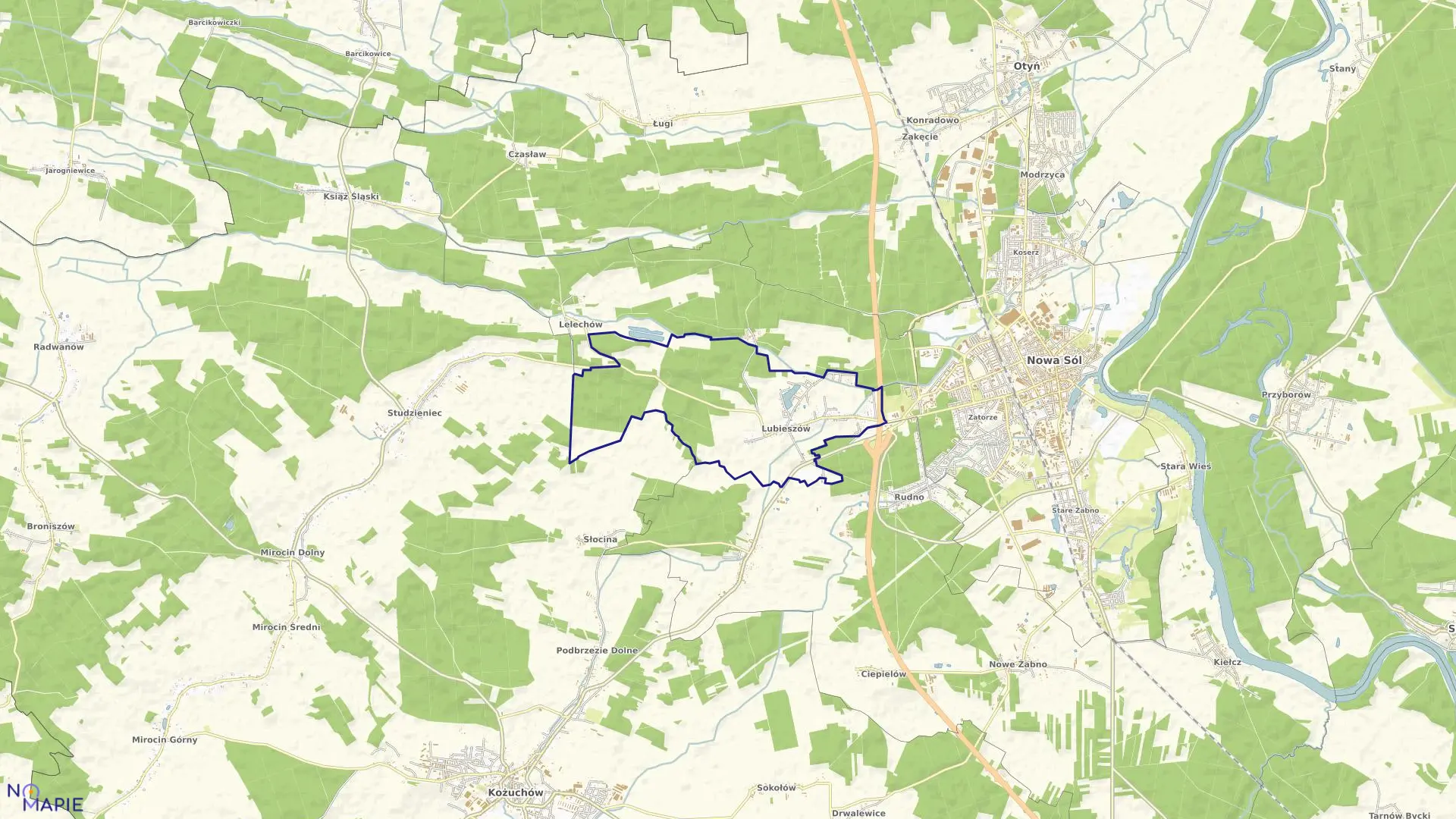 Mapa obrębu LUBIESZÓW w gminie Nowa Sól