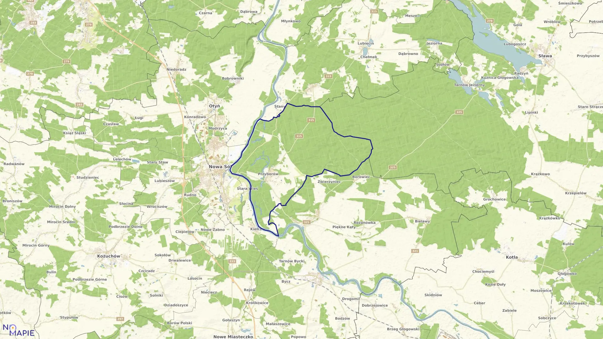 Mapa obrębu PRZYBORÓW w gminie Nowa Sól