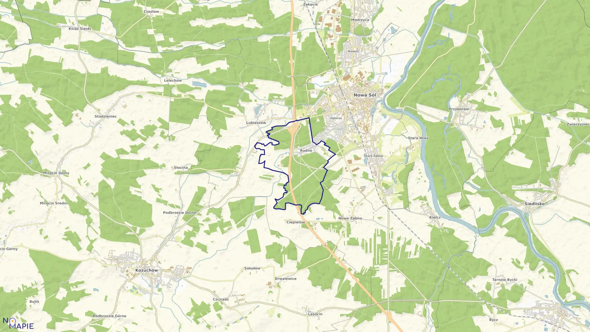 Mapa obrębu RUDNO w gminie Nowa Sól